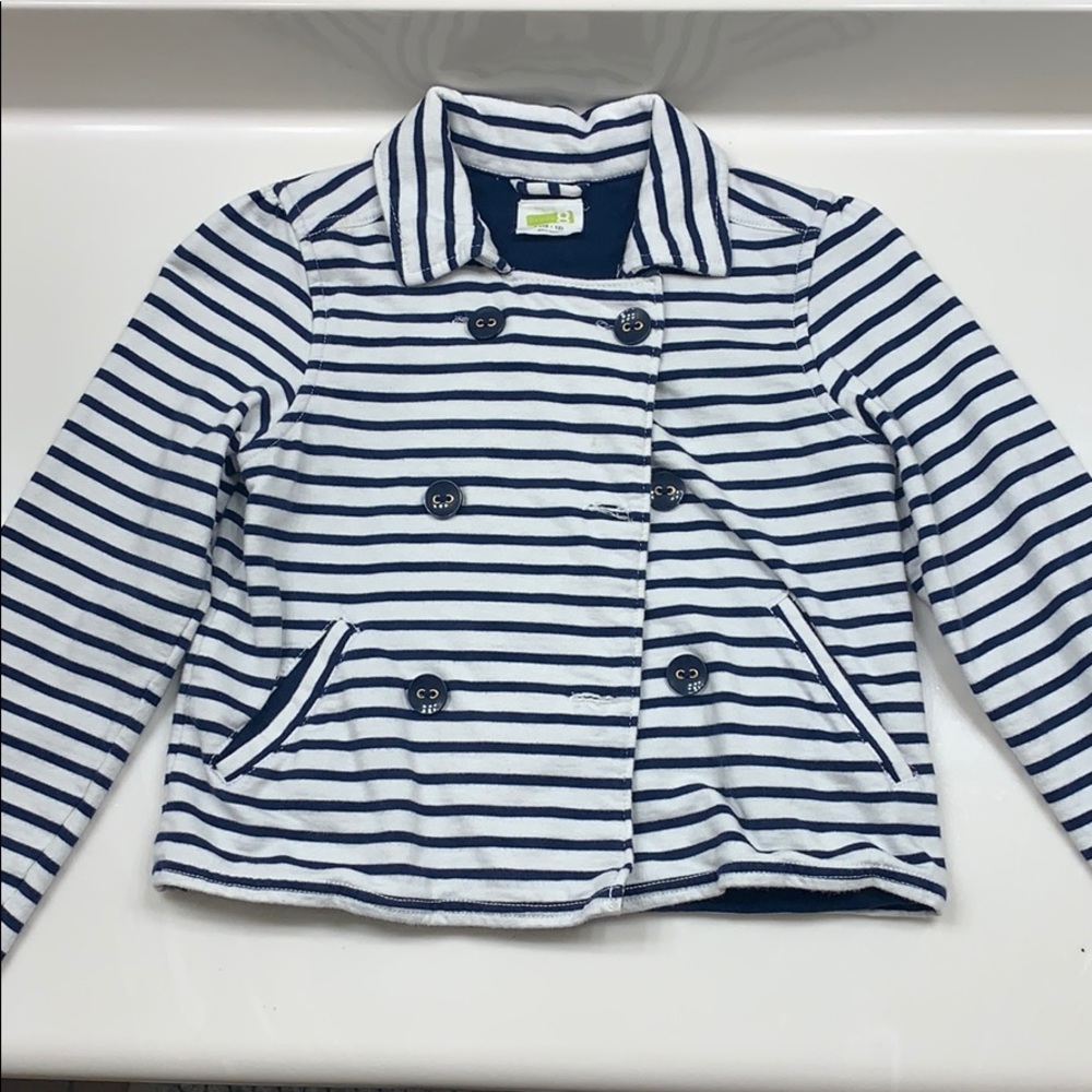 Blue and white striped blazer.